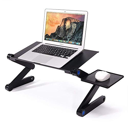 LONGKO Ergonómico Ajustable Portátil Mesa Portátil, Soporte de Portátil,Soporte de Notebook con Tablero de Rratón y Dual Ventilador Enfriador de Enfriamient（Negro）