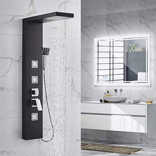 Lonheo Columna de Ducha Hidromasaje de Acero Inoxidable 304, Panel de Ducha Multifuncional Altura 117.7CM de pared, Negro Lonheo Columna de Ducha Hidromasaje de Acero Inoxidable 304, Panel de Ducha Multifuncional Altura 117.7CM de pared, Negro