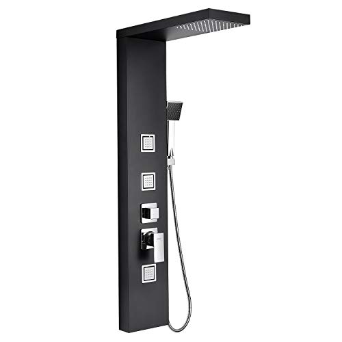 Lonheo Columna de Ducha Hidromasaje de Acero Inoxidable 304, Panel de Ducha Multifuncional Altura 117.7CM de pared, Negro Lonheo Columna de Ducha Hidromasaje de Acero Inoxidable 304, Panel de Ducha Multifuncional Altura 117.7CM de pared, Negro