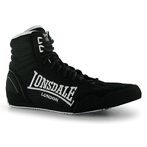 Lonsdale Kids Contender Junior - Botas de boxeo para niños, corte medio, con cordones, ligeros, color negro y blanco