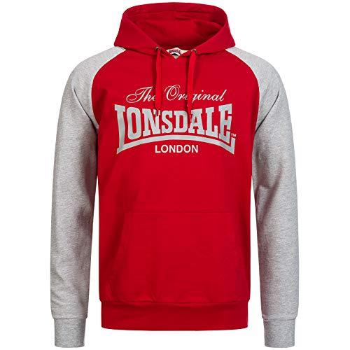 Lonsdale London Brundal - Sudadera con capucha, color rojo y gris rojo XL