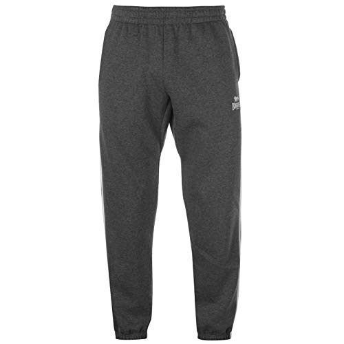 Lonsdale - Pantalones de correr con dos rayas, con cordón y bolsillos para hombre Color gris y blanco. L