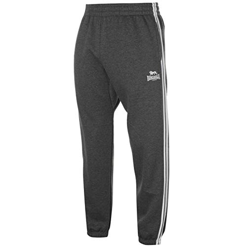 Lonsdale - Pantalones de correr con dos rayas, con cordón y bolsillos para hombre Color gris y blanco. L