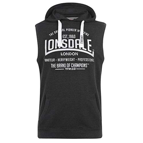 Lonsdale - Sudadera con capucha sin mangas para hombre Negro S Lonsdale - Sudadera con capucha sin mangas para hombre Negro S