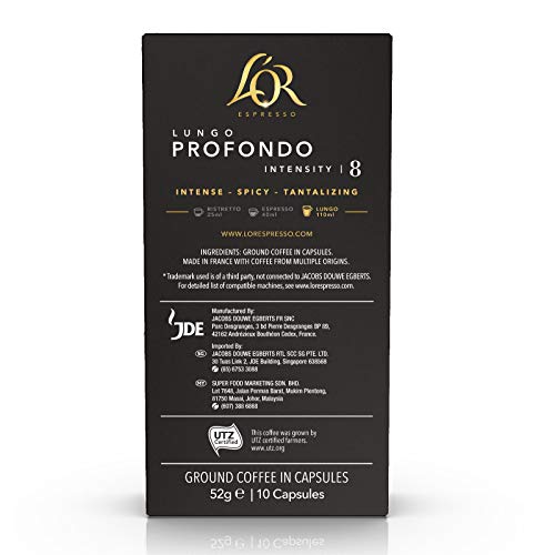 L'Or Espresso Café Lungo Profundo Intensidad 8 - 100 cápsulas de aluminio compatibles con máquinas Nespresso (R)* (10 Paquetes de 10 cápsulas)