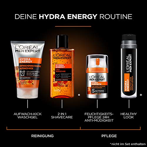 L'Oréal Men Expert Hydra Energy Set de regalo para hombres 24H hidratante con Guarana (50 ml) y gel de lavado (100 ml) para el cuidado facial diario L'Oréal Men Expert Hydra Energy Set de regalo para hombres 24H hidratante con Guarana (50 ml) y gel de lavado (100 ml) para el cuidado facial diario