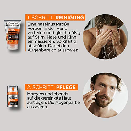 L'Oréal Men Expert Hydra Energy Set de regalo para hombres 24H hidratante con Guarana (50 ml) y gel de lavado (100 ml) para el cuidado facial diario L'Oréal Men Expert Hydra Energy Set de regalo para hombres 24H hidratante con Guarana (50 ml) y gel de lavado (100 ml) para el cuidado facial diario
