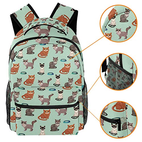 LORVIES - Mochila de hombro con diseño de gatos sentados con cuencos, color marrón