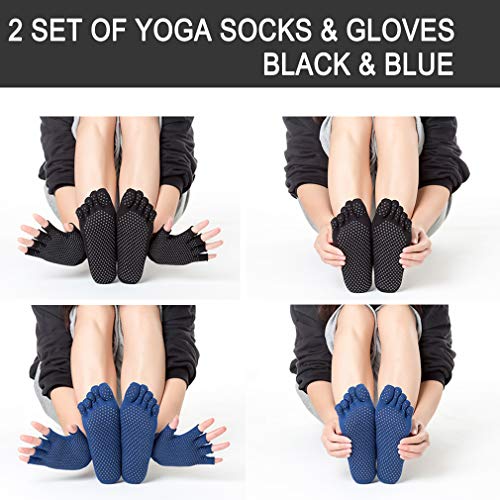 LORYLOLY Calcetines y Guantes Conjunto de Yoga Mujere, 2 Juegos Calcetín y Guante Antideslizantes Algodón Transpirable EU35-40, para Yoga Pilates Ballet Barre Fitness Danza Trampolín