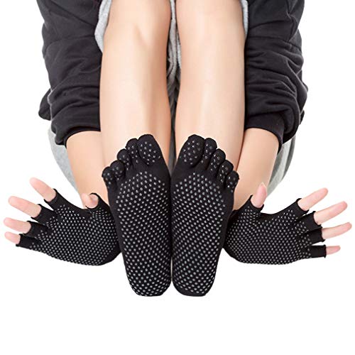 LORYLOLY Calcetines y Guantes Conjunto de Yoga Mujere, 2 Juegos Calcetín y Guante Antideslizantes Algodón Transpirable EU35-40, para Yoga Pilates Ballet Barre Fitness Danza Trampolín LORYLOLY Calcetines y Guantes Conjunto de Yoga Mujere, 2 Juegos Calcetín y Guante Antideslizantes Algodón Transpirable EU35-40, para Yoga Pilates Ballet Barre Fitness Danza Trampolín