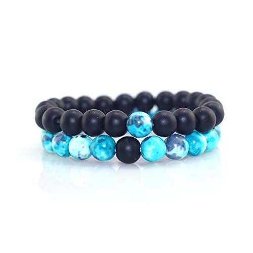 Los Granos Azules Retro Esmerilado Cuentas combinación con Cuentas Pulsera De Hombres y Mujeres Pareja Pulsera Pulsera de Piedra Natural de la Yoga para Las Mujeres, 5