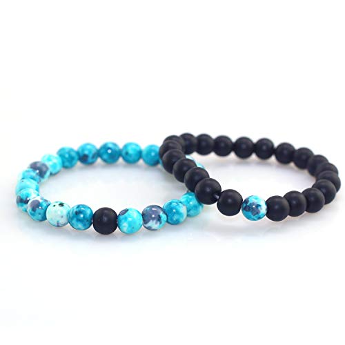 Los Granos Azules Retro Esmerilado Cuentas combinación con Cuentas Pulsera De Hombres y Mujeres Pareja Pulsera Pulsera de Piedra Natural de la Yoga para Las Mujeres, 5