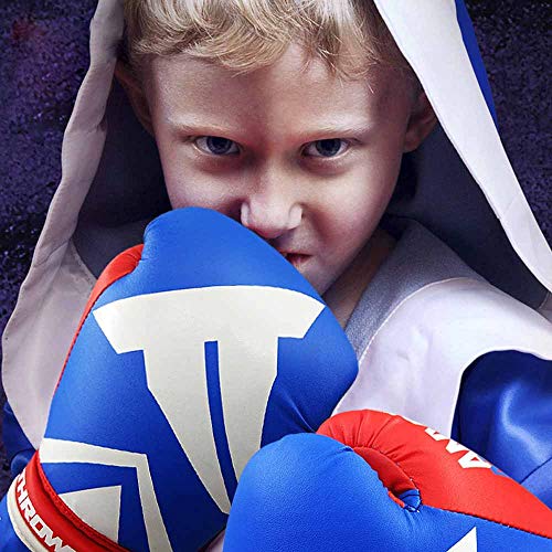 Los Guantes De Boxeo De Los Niños, Utilizando Material De La PU De La Estructura Ergonómica De Guantes, Guantes De La Lucha Profesional De Entrenamiento De Boxeo Sanda (Azul),4oz