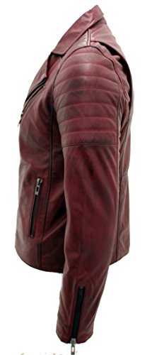 Los hombres borgoña delgada cruz de la vendimia zip chaqueta de motociclista de cuero Brando M Los hombres borgoña delgada cruz de la vendimia zip chaqueta de motociclista de cuero Brando M