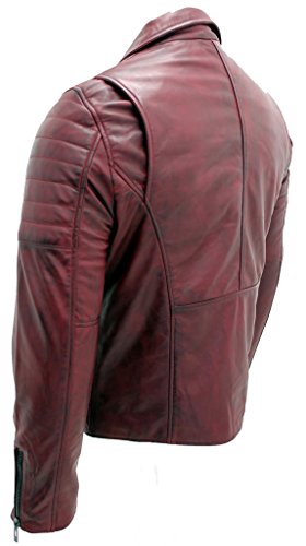 Los hombres borgoña delgada cruz de la vendimia zip chaqueta de motociclista de cuero Brando M
