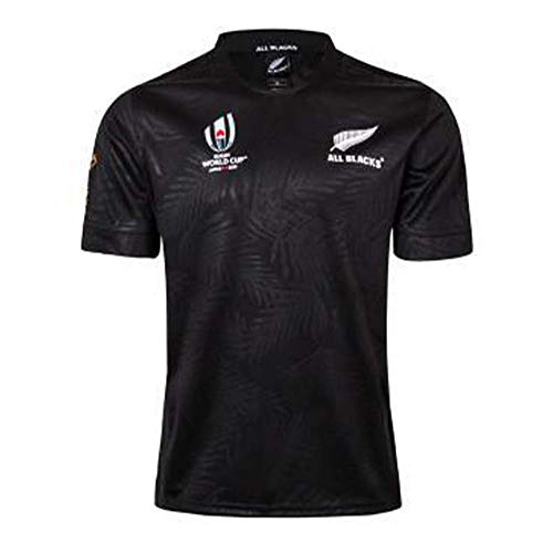 Los Hombres De Manga Corta Camiseta De Rugby Nueva Zelanda All Blacks Jersey Adecuado para Caminar, Vacaciones, Reuniones De Clubes, El Deporte,Negro,S