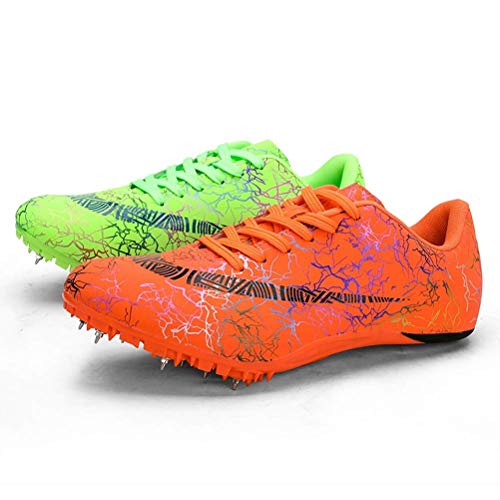 Los Hombres De Pista Y Campo Zapatos Unisex, Correr Espigas De Calzado Transpirable Zapatos Junior Sprint Spikes Salto De Longitud Hijos Adultos Competencia Zapatilla De Deporte,Green&Brown,36