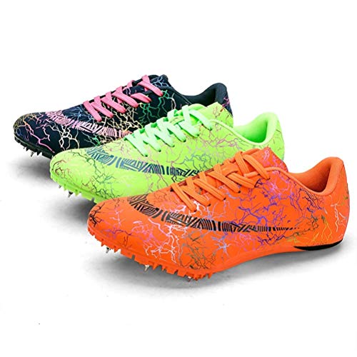 Los Hombres De Pista Y Campo Zapatos Unisex, Correr Espigas De Calzado Transpirable Zapatos Junior Sprint Spikes Salto De Longitud Hijos Adultos Competencia Zapatilla De Deporte,Green&Brown,36