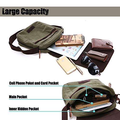 LOSMILE Bolsos bandolera de Hombres, Bolso de Hombro de Lona, Bolsas mensajero para portátiles, Bolsas escolares, Trabajo y escuela. (M-Army Green)