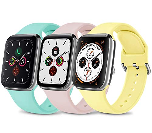 Lote de 3 correas de silicona compatibles con Apple Watch de 38 mm, 40 mm, 42 mm, 44 mm, correa de repuesto para iWatch Series 5 4 3 2 1, clásicas y deportivas Lote de 3 correas de silicona compatibles con Apple Watch de 38 mm, 40 mm, 42 mm, 44 mm, correa de repuesto para iWatch Series 5 4 3 2 1, clásicas y deportivas