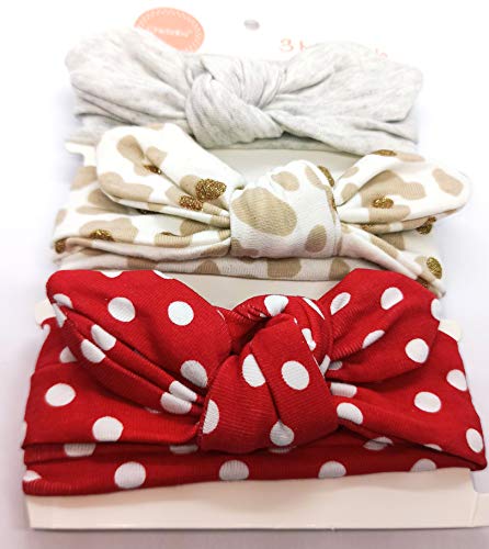 Lote de 3 diademas de algodón muy suave para bebé o niña, extensible, color rojo (de 1 a 5 años) color 3 M