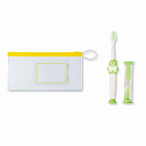 Lote de 30 Set Cepillo de Dientes Infantil Pingüino, con Reloj de Arena y Neceser.Regalos para cumpleaños Infantiles, colegios, Fiestas de niños.