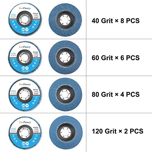 LotFancy Disco Abrasivo 115mm 20 Piezas Mezclado Disco de Láminas 40/60/80/120 Grano, Discos de Lijado Abrasivo de óxido de Zirconia