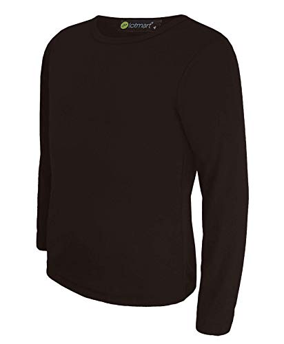 LOTMART - Camiseta básica entallada de cuello redondo y manga larga para niños. Negro marrón oscuro 3-4 Años