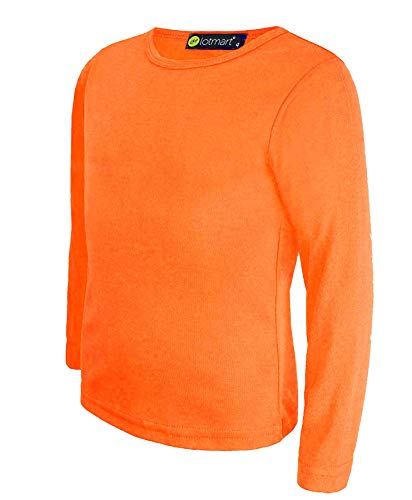 LOTMART Llanura De Niños Top Básico Manga Larga niña Camiseta NIÑO Redondo Uniforme Camiseta y Gratis Regalo Promocional Pluma con Cada Paquete - Naranja, 7-8 Años