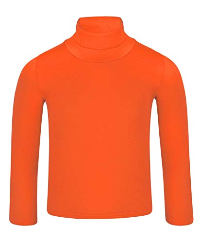 LOTMART Niños Liso Básico Entallado Manga Larga Cuello Vuelto Camisa - Naranja, 5-6 Años