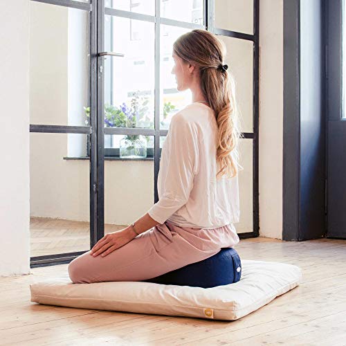 Lotuscrafts Cojin Meditacion Yoga Lotus - Altura 20 cm - Relleno con Cáscaras de Espelta - Cubierta en Algodon Lavable - Cojin Suelo Redondo - Cojin Yoga - Meditation Cushion - Certificado Gots