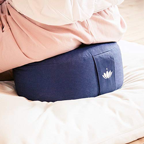 Lotuscrafts Cojin Meditacion Yoga Lotus - Altura 20 cm - Relleno con Cáscaras de Espelta - Cubierta en Algodon Lavable - Cojin Suelo Redondo - Cojin Yoga - Meditation Cushion - Certificado Gots