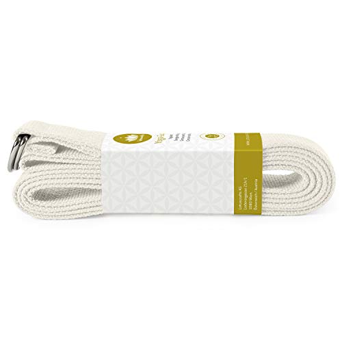 Lotuscrafts Yoga Cinturon Algodon - 100% Algodon (Cultivo Biológico) - Correa Yoga Algodon para Mejores Estiramientos - Cinturón de Yoga con Cierre de Metal - Yoga Strap Belt [250 x 3,8 cm]