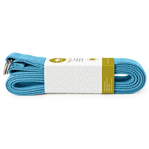 Lotuscrafts Yoga Cinturon Algodon - 100% Algodon (Cultivo Biológico) - Correa Yoga Algodon para Mejores Estiramientos - Cinturón de Yoga con Cierre de Metal - Yoga Strap Belt [250 x 3,8 cm]