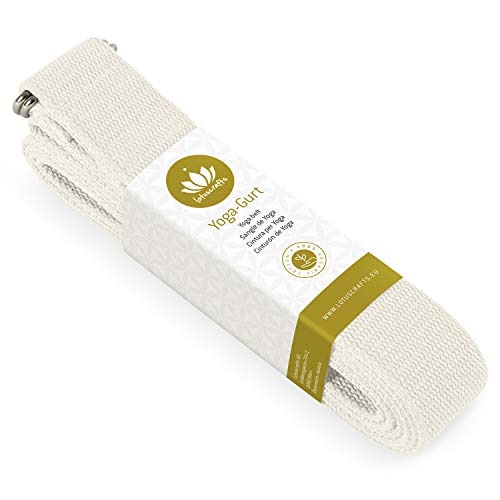 Lotuscrafts Yoga Cinturon Algodon - 100% Algodon (Cultivo Biológico) - Correa Yoga Algodon para Mejores Estiramientos - Cinturón de Yoga con Cierre de Metal - Yoga Strap Belt [250 x 3,8 cm]