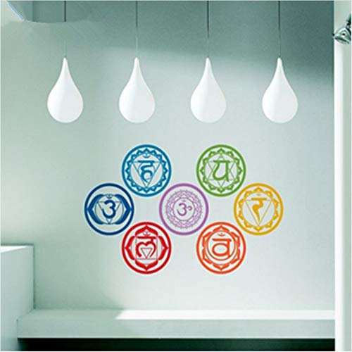 Lovemq 20 * 20 Cm 7 Unids/Set Chakras Vinilo Pegatinas De Pared Mandala Yoga Om Meditación Símbolo Tatuajes De Pared Decoración Del Hogar Decoración