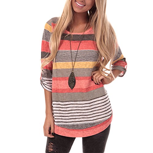 Lover-Beauty Mujeres Verano Casual Cuello V Camiseta Rayas Tops Plus Size Lover-Beauty Mujeres Verano Casual Cuello V Camiseta Rayas Tops Plus Size