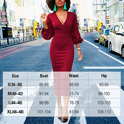 Lover-Beauty Vestido Mujer Elegante Largo Sexy Verano Moda Mujer Ropa Escote-V Manga Larga Ajustado Falda Manga Abullonada Maxi Lover-Beauty Vestido Mujer Elegante Largo Sexy Verano Moda Mujer Ropa Escote-V Manga Larga Ajustado Falda Manga Abullonada Maxi