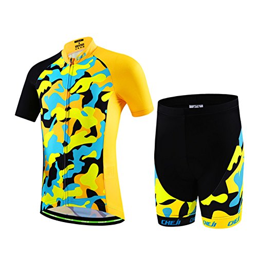 LPATTERN Maillots de Ciclismo Jersey de Manga Corta + Culotte Pantalones para Niños Traje Conjunto de Bicicleta para Deportes al Aire Libre, Amarillo/Negro, L /6-7 años