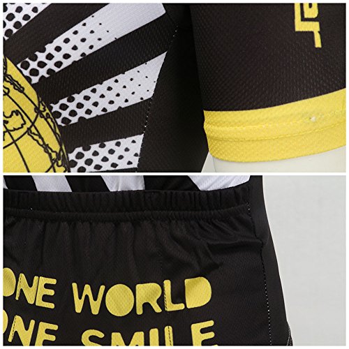 LPATTERN Ropa Conjunta de Ciclismo Bicicleta Maillot de Manga Corta + Pantalones Secado Rápido para Niños Niñas, Negro/Amarillo, 10-11 años/XL