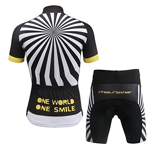 LPATTERN Ropa Conjunta de Ciclismo Bicicleta Maillot de Manga Corta + Pantalones Secado Rápido para Niños Niñas, Negro/Amarillo, 10-11 años/XL