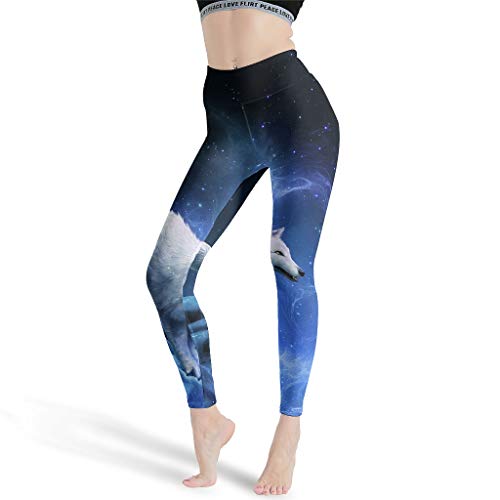 LPLoveYogaShop - Leggings para niña, diseño de Lobo mágico, atrapasueños, Luna, Animales, fantasía, Control de Vientre, Pantalones de Yoga, Pantalones para el Tiempo Libre, para el Colegio Blanco XL