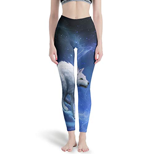 LPLoveYogaShop - Leggings para niña, diseño de Lobo mágico, atrapasueños, Luna, Animales, fantasía, Control de Vientre, Pantalones de Yoga, Pantalones para el Tiempo Libre, para el Colegio Blanco XL