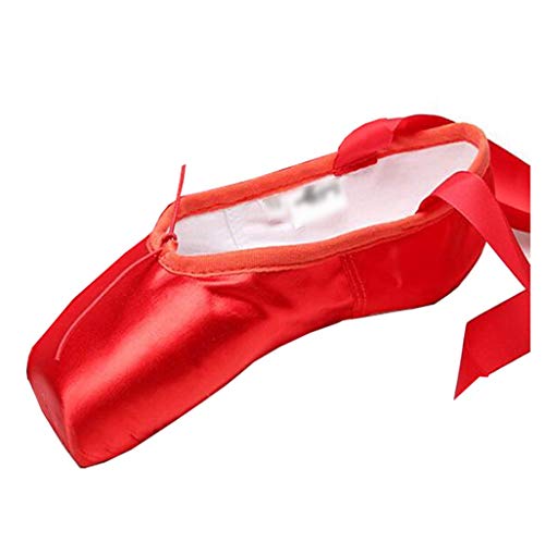 LPZ Zapatillas de Ballet Pointe Profesionales Pisos para Zapatillas de Baile con Almohadillas y Cintas en los pies Suela de Cuero Genuino para Mujeres de niña (Color : Rojo, Tamaño : 35)