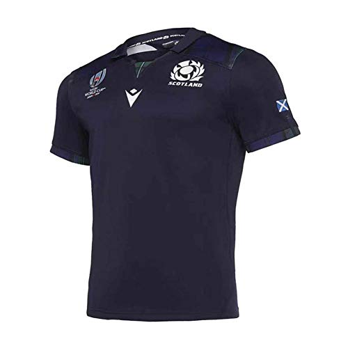 LQLD 2019 Copa del Mundo de Rugby de Escocia Inicio Jersey, poliéster rápida Dryingt la Camiseta de Manga Corta Transpirable partidarios de Rugby de los Hombres de la Camiseta,Azul,XL