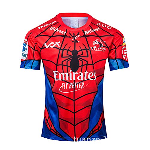 LQLD 2019 Leones y Fuera de casa héroe Edición Rugby Jersey, Hombres de partidarios de la Manga de poliéster de Secado rápido Transpirable Corto de Rugby Camiseta,Rojo,XL