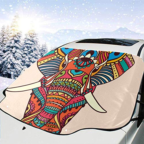 LREFON Visera de sombrilla automática para Parabrisas Delantero Impermeable Tribal Ele-PH-Ant Animal étnico Plegable Protector protección contra heladas Invierno vehículos