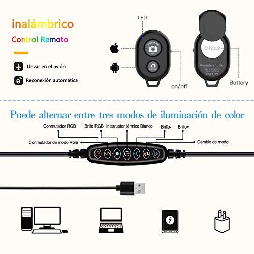 LSEEKA 10" Luz de Anillo,Acero Carbono Trípode,Selfie RGB LED Anillo Soporte y Soporte,32 Colores RGB 3 Modos iluminación para Selfie/Maquillaje Transmisión Vivo Video para Aro De Luz Movil TIK Tok