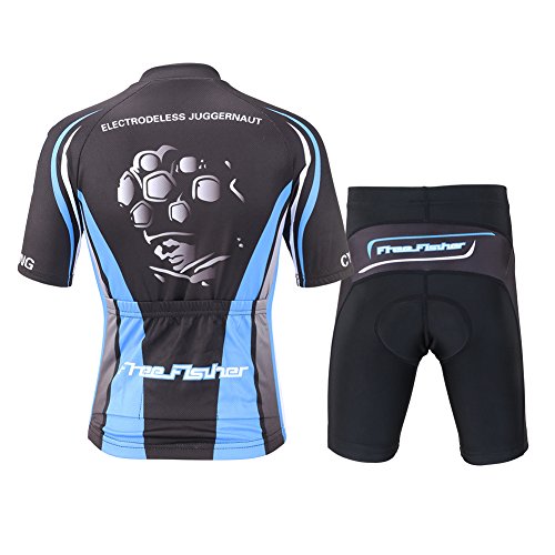 LSERVER-Niños Maillots de Bicicleta Conjunto de Ropa de Ciclo Jersey de Manga Corta + Pantalones, Negro Azul, XXL