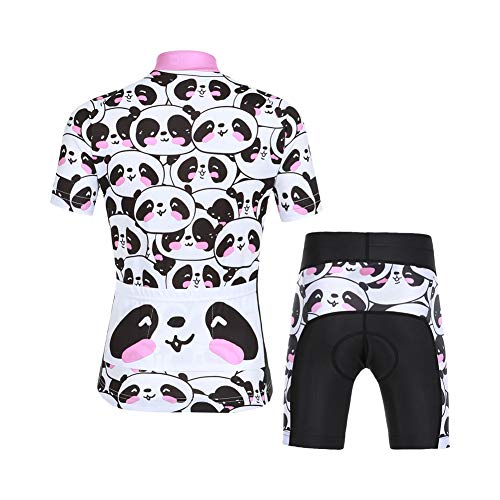 LSHEL Niños Niñas Secado Rápido Maillot de Ciclismo Conjunto de Jersey Manga Corta + Pantalones Cortos Transpirable Ciclismos Traje, Bebé Panda, 10-11años/EU: L(Etiqueta: XL)